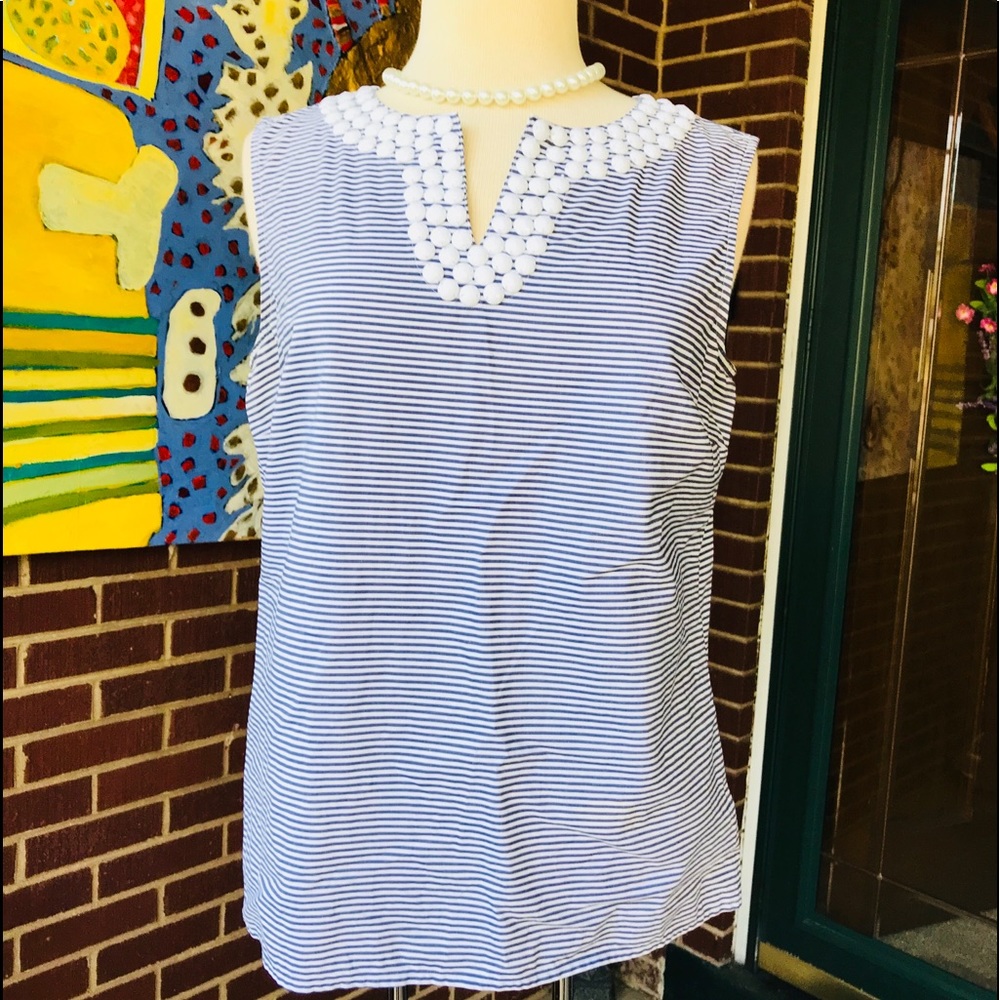 Talbots Striped Sleeveless Top with White Beads - Picture 3 of 8